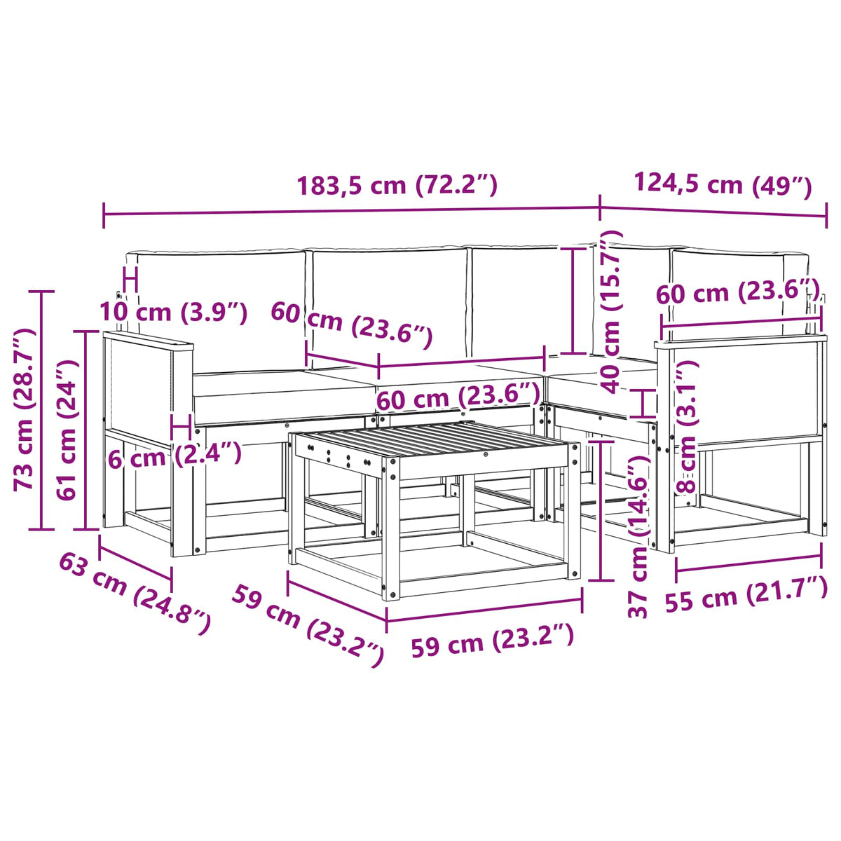 Set vanjskih sofa 5 kom. Prirodna i bež Poliester Smeđa 59 x 59 x 37 cm