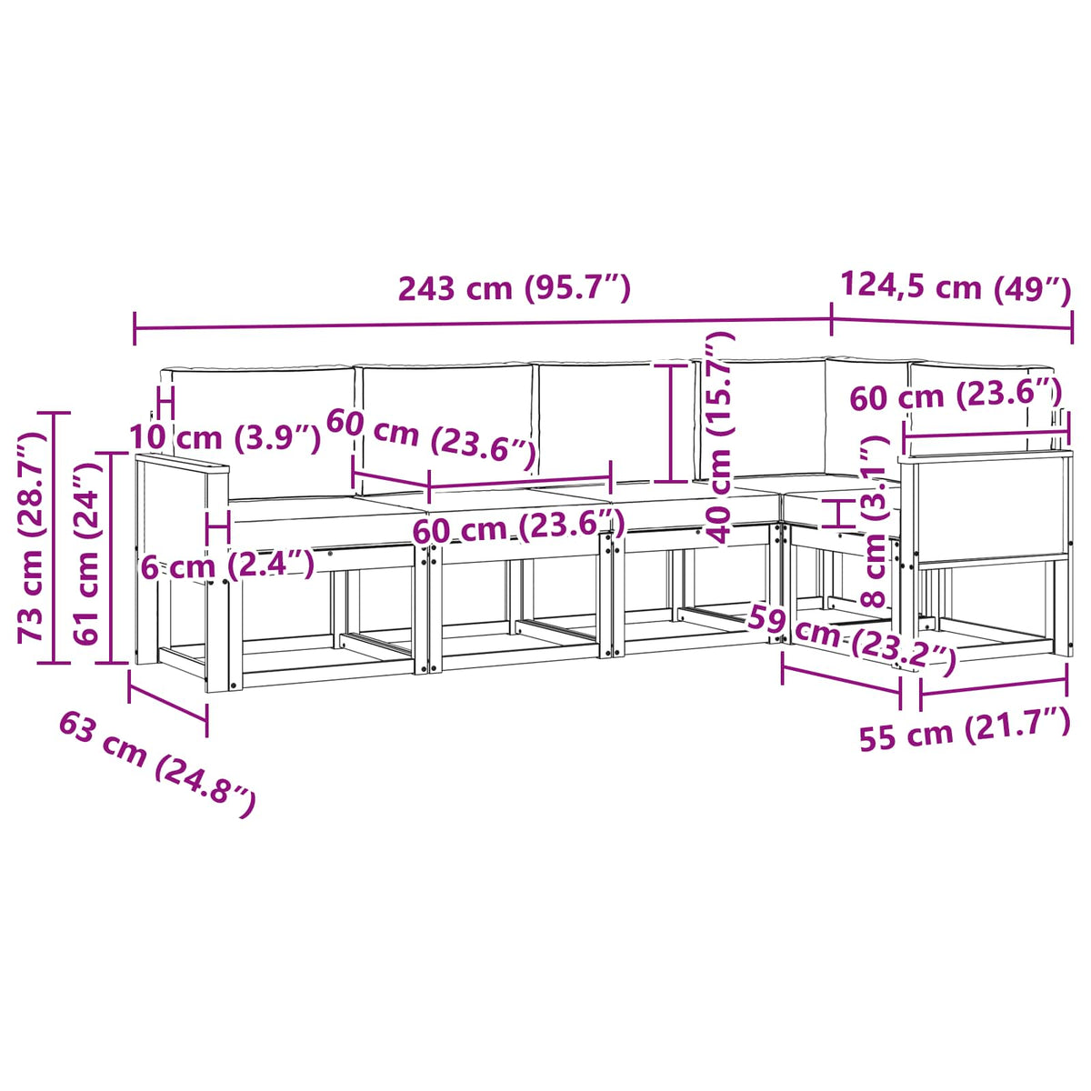 Set vanjskih sofa 5 kom. Prirodna i krem Poliester Smeđa 243 x 124,5 x 73 cm