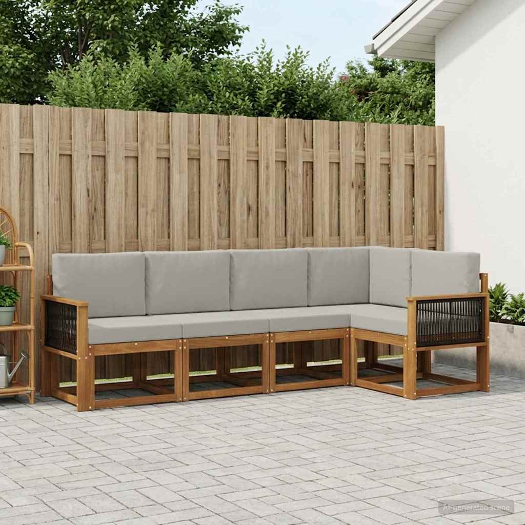 Set vanjskih sofa 5 kom. Prirodna i svjetlosiva Poliester Smeđa 243 x 124,5 x 73 cm