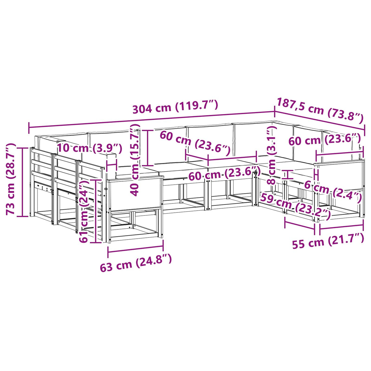 Set vanjskih sofa 9 kom. Prirodna i antracit Smeđa 304 x 187,5 x 73 cm