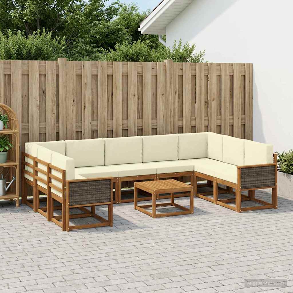 Set vanjskih sofa 10 kom. Prirodna i krem Smeđa 59 x 59 x 37 cm
