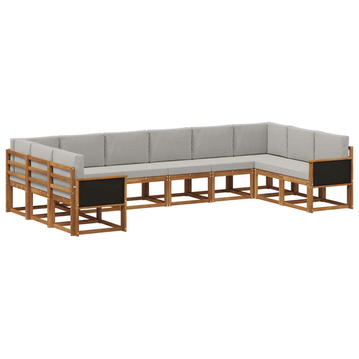 Set vanjskih sofa 10 kom. Prirodna i svjetlosiva Smeđa 363 x 187,5 x 73 cm