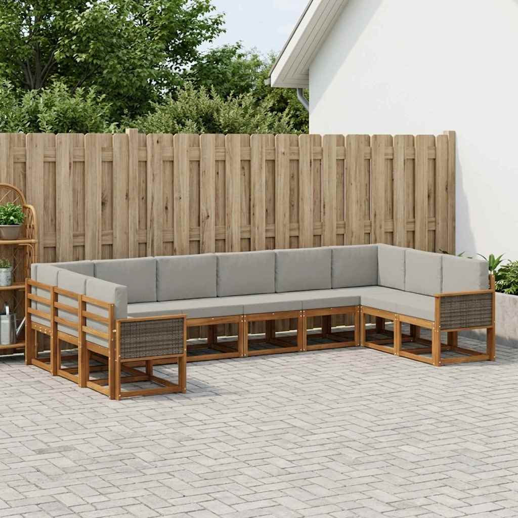 Set vanjskih sofa 10 kom. Prirodna i svjetlosiva Smeđa 363 x 187,5 x 73 cm