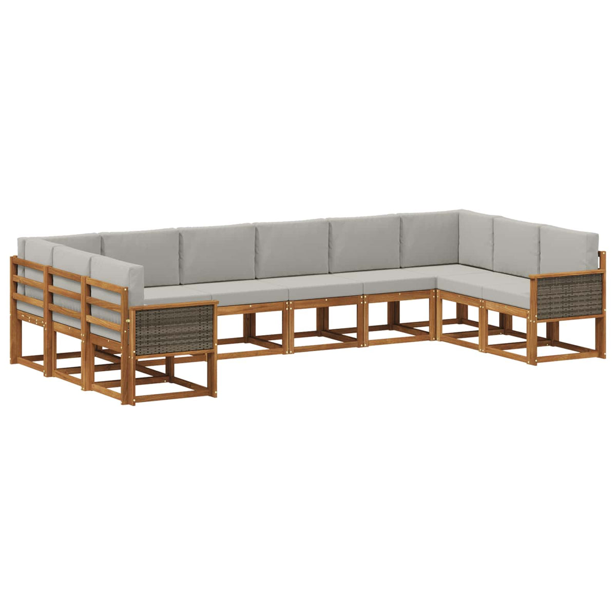 Set vanjskih sofa 10 kom. Prirodna i svjetlosiva Smeđa 363 x 187,5 x 73 cm