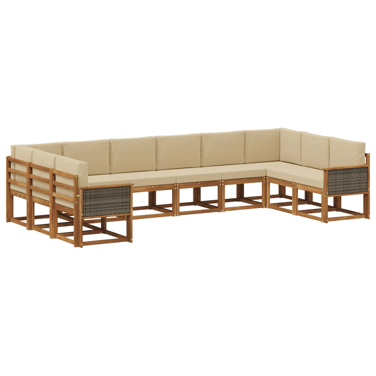 Set vanjskih sofa 10 kom. Prirodna i bež Čvrsto drvo akacije Smeđa 363 x 187,5 x 73 cm
