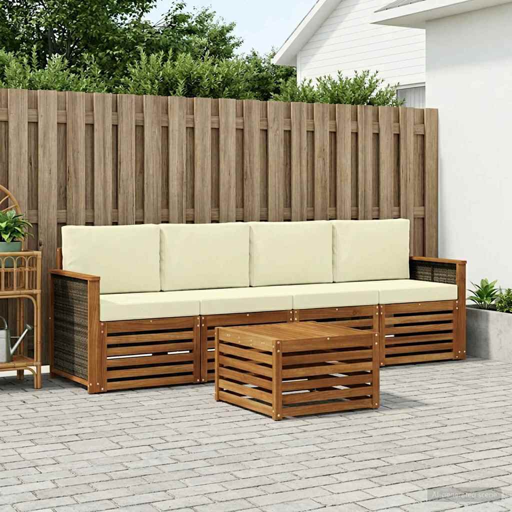 Set vanjskih sofa 5 kom. Prirodna i krem Čvrsto drvo akacije Smeđa