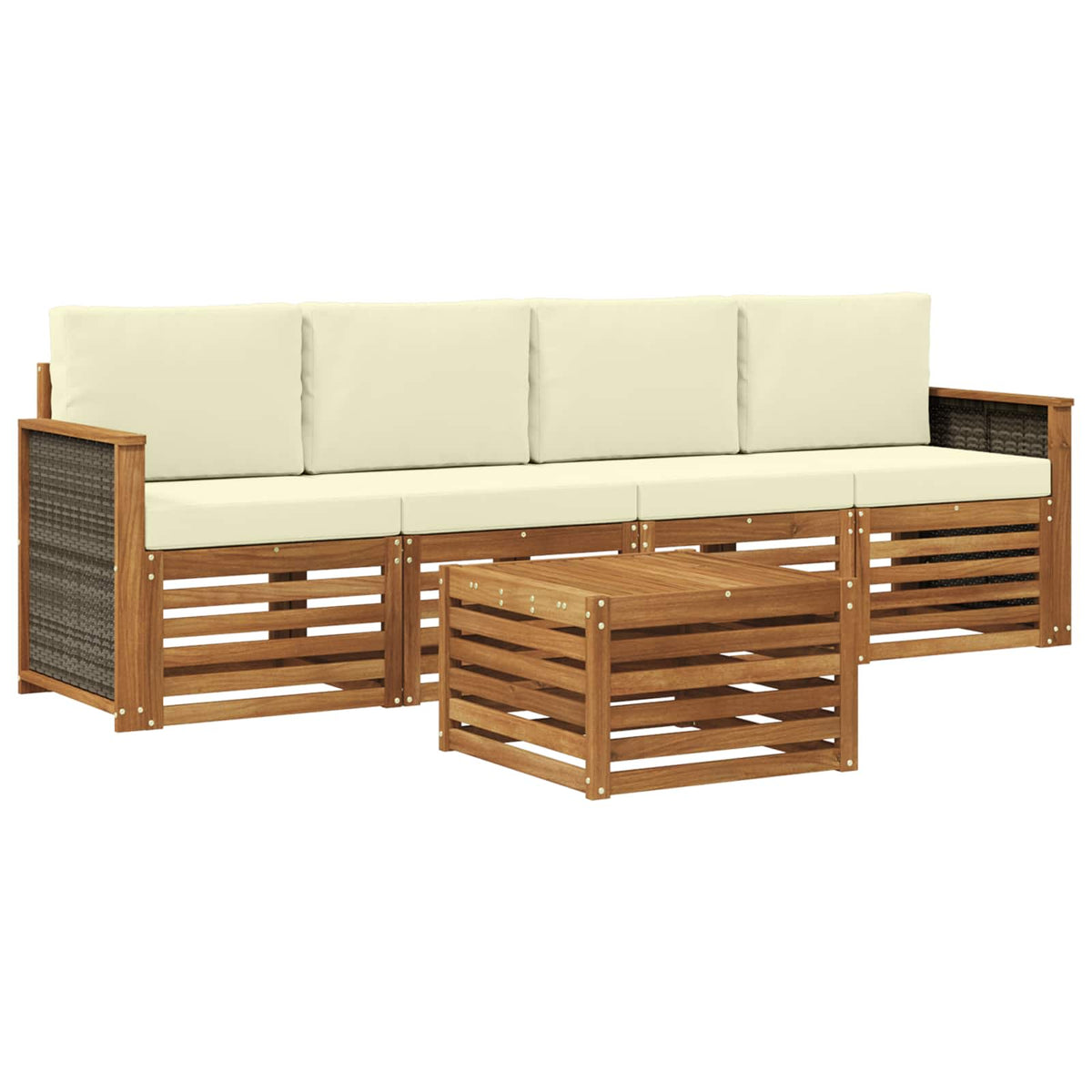 Set vanjskih sofa 5 kom. Prirodna i krem Čvrsto drvo akacije Smeđa