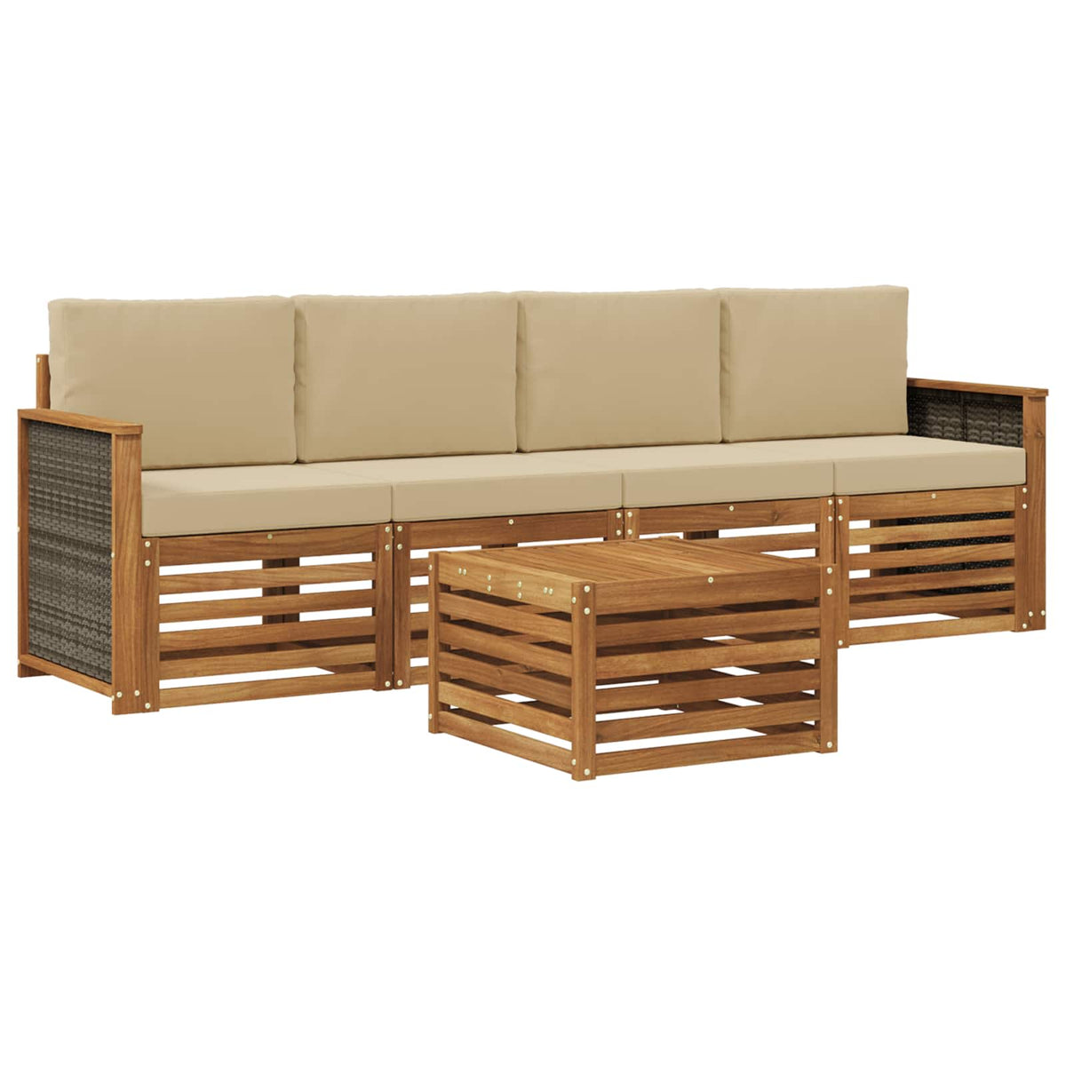 Set vanjskih sofa 5 kom. Prirodna i bež Čvrsto drvo akacije Smeđa
