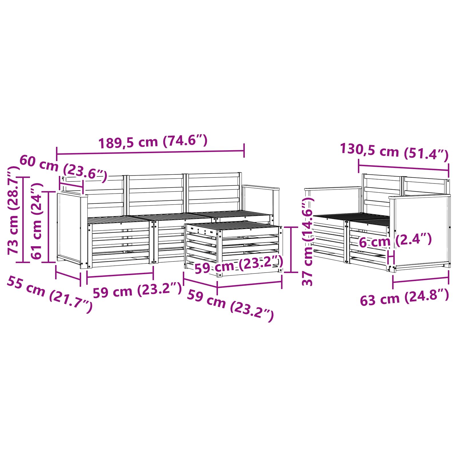 Setovi sofa 6 pcs Čvrsto drvo akacije