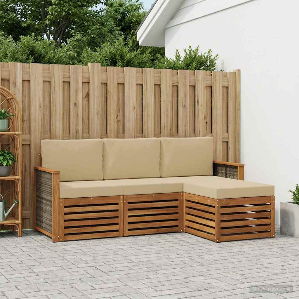 Set vanjskih sofa 4 kom. Prirodna i bež Smeđa