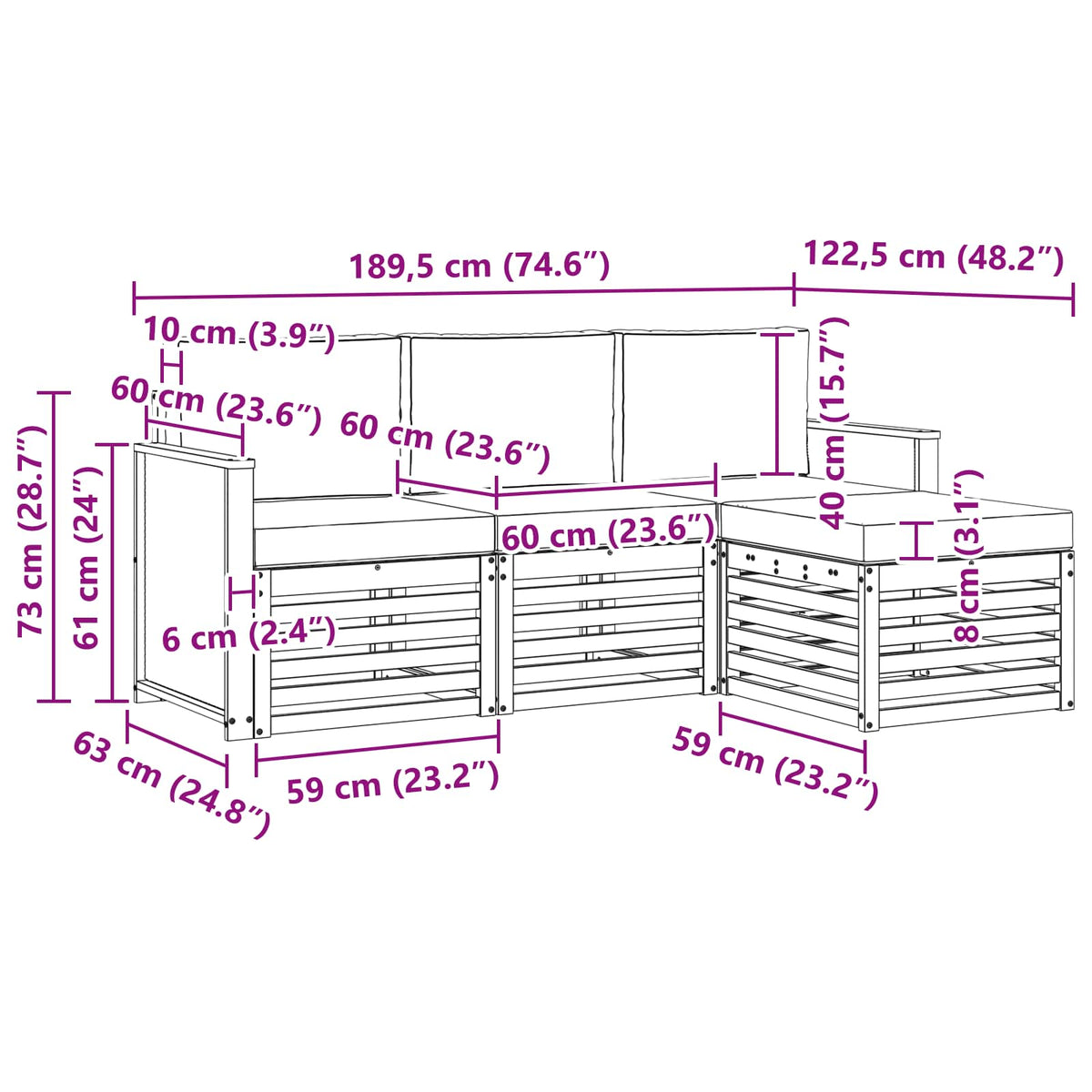 Set vanjskih sofa 4 kom. Prirodna i bež Smeđa