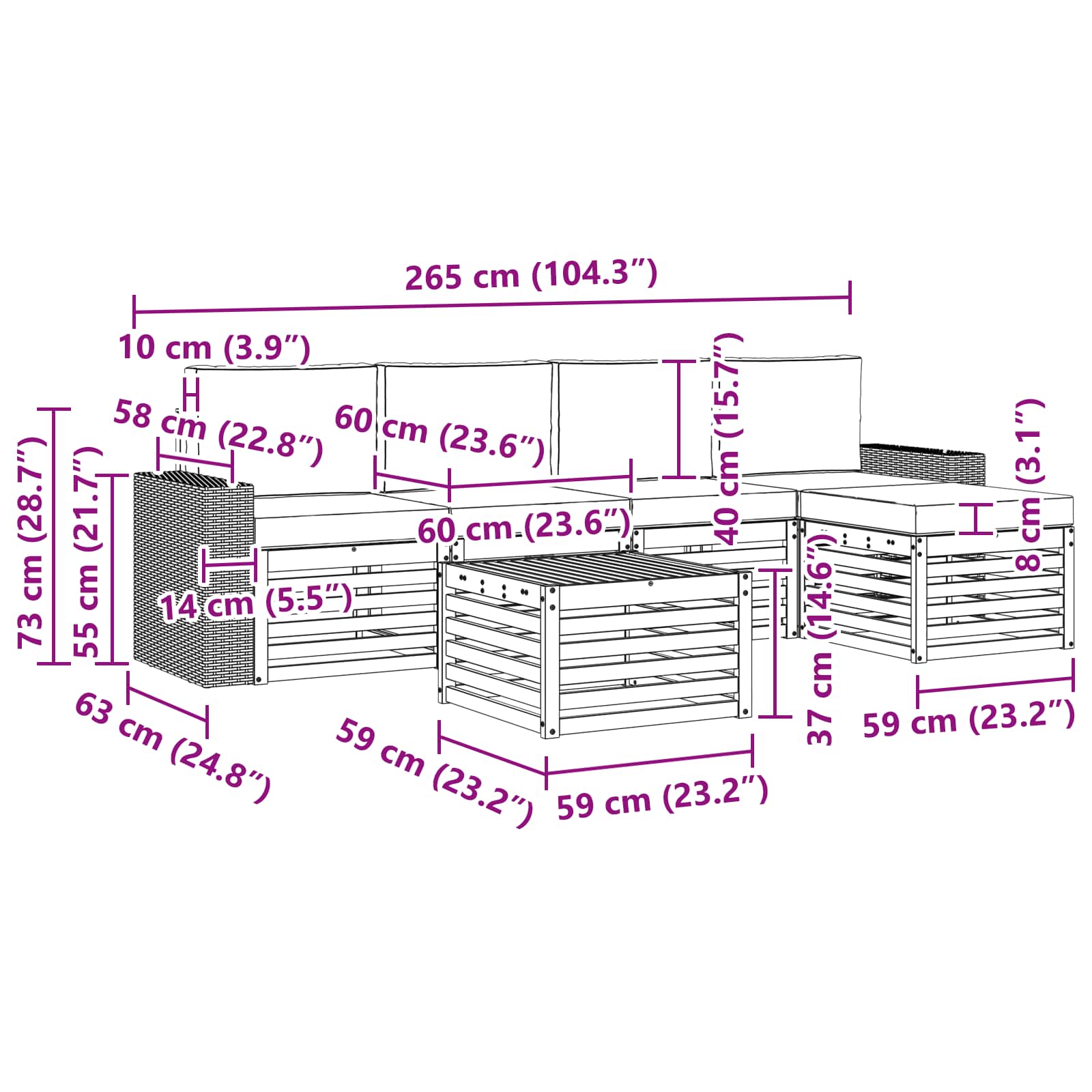 Set vanjskih sofa 6 pcs Prirodna i antracit