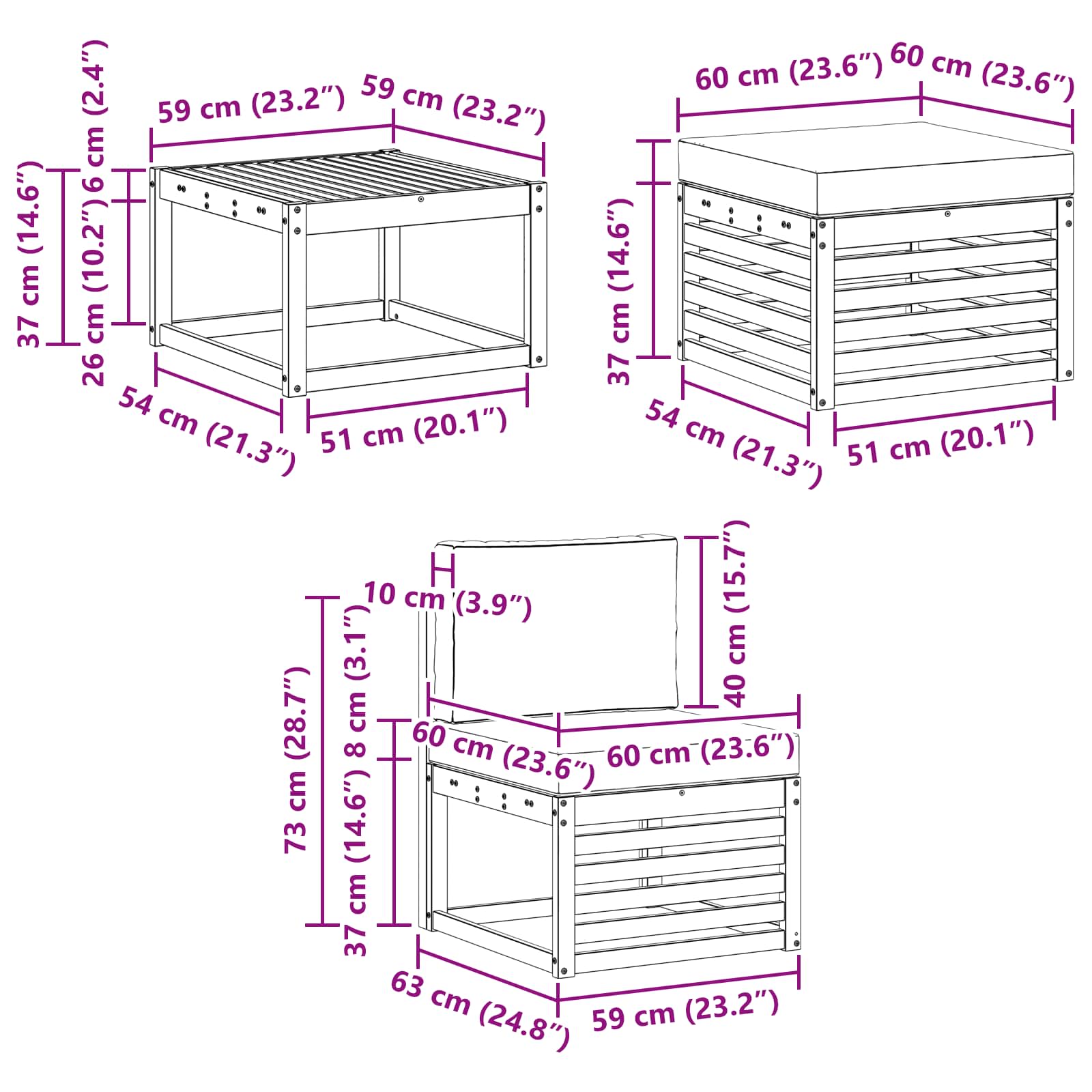 Set vanjskih sofa 6 pcs Prirodna i antracit