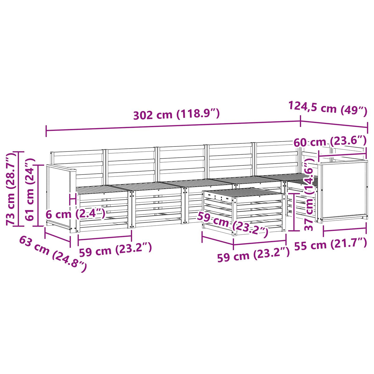 Set vanjskih sofa 6 kom. Prirodna Čvrsto drvo akacije Bijela