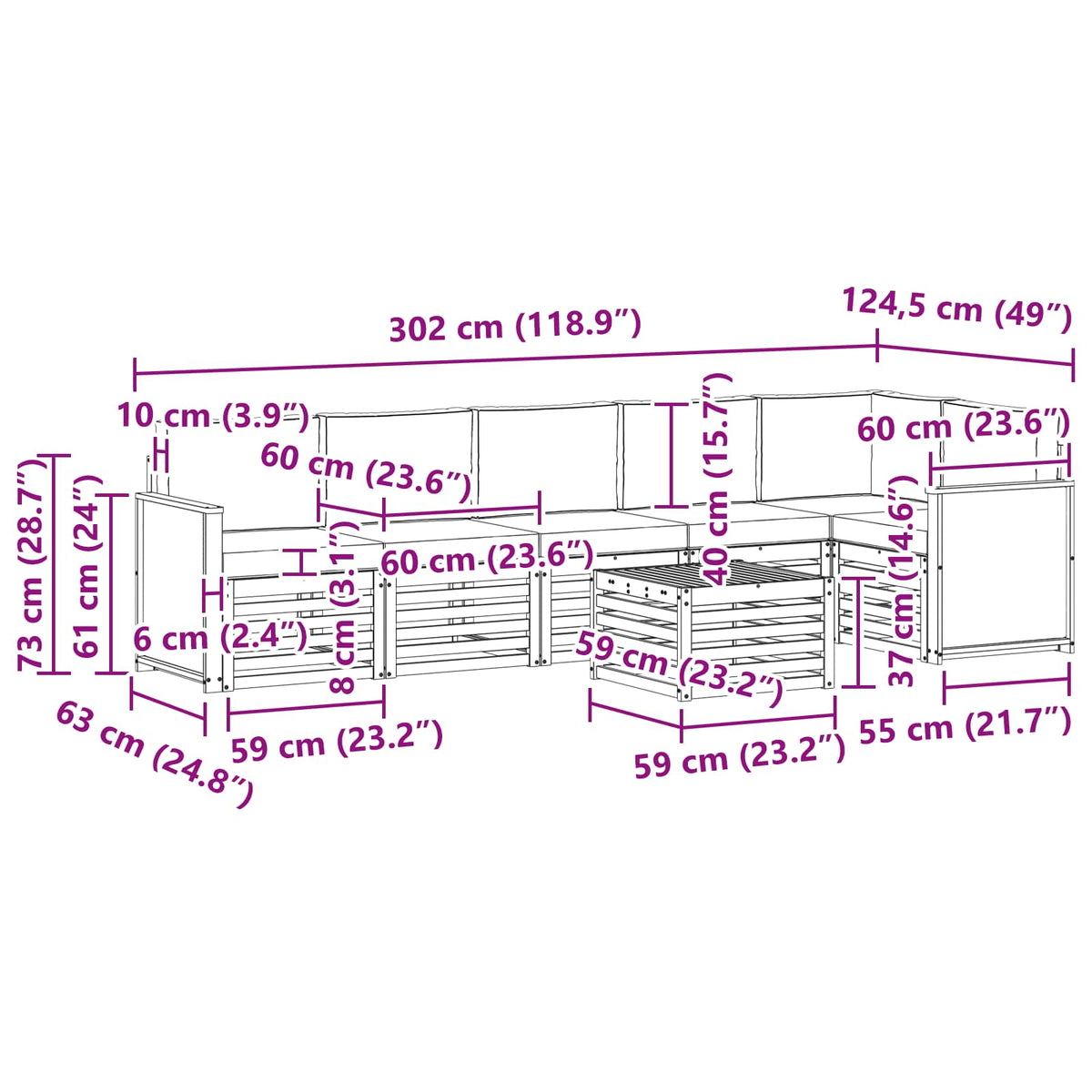 Set vanjskih sofa 6 kom. Prirodna i krem Bijela