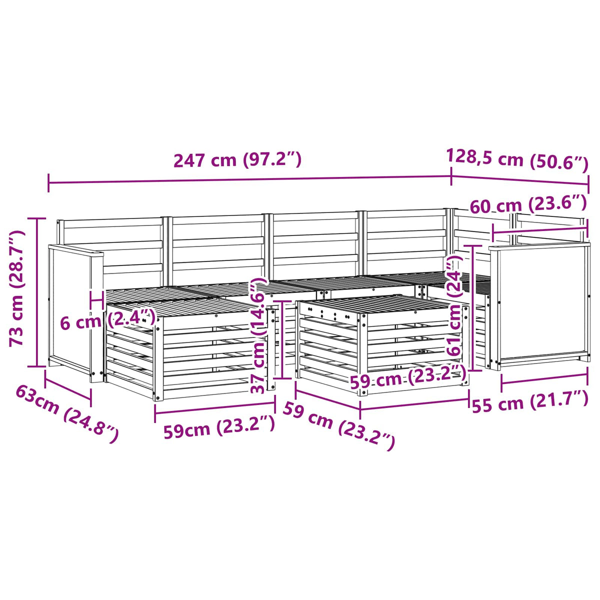 Set vanjskih sofa 6 kom. Prirodna Čvrsto drvo akacije