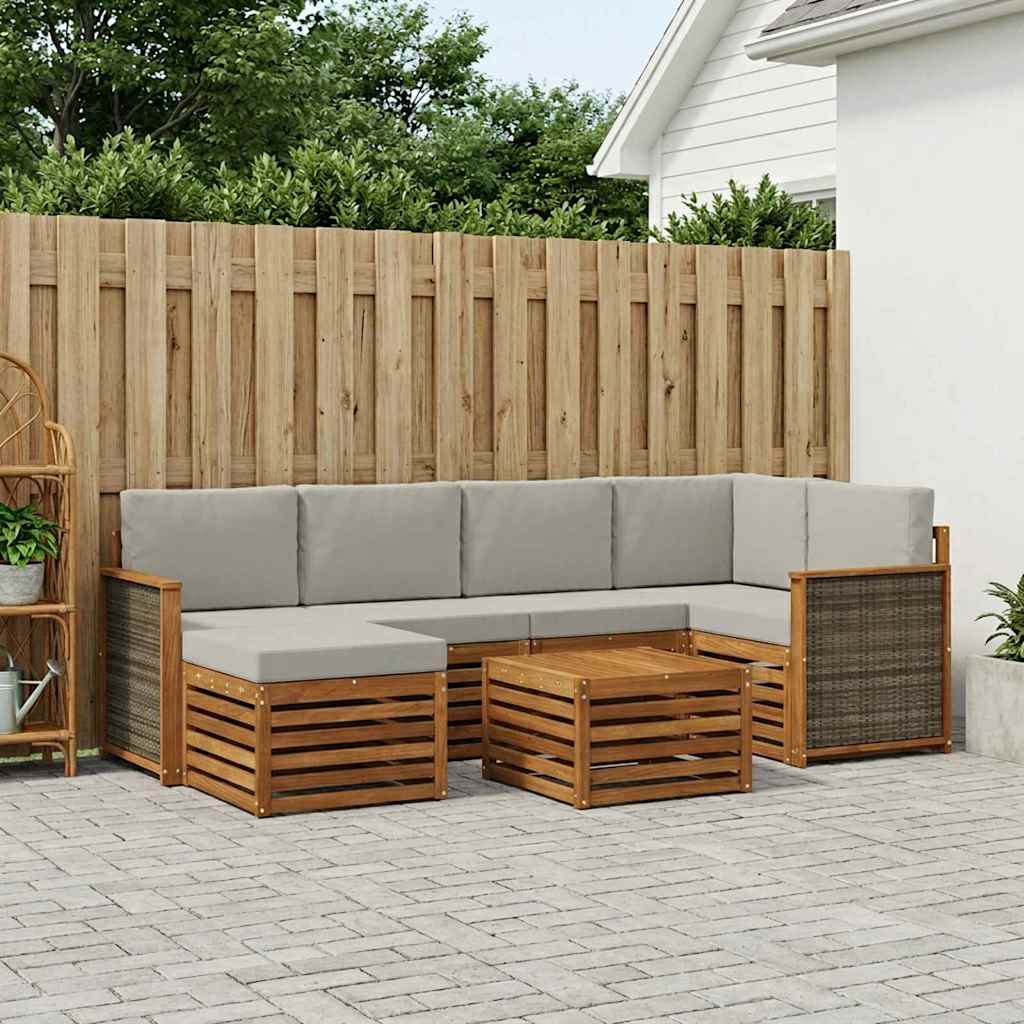 Set vanjskih sofa 6 kom. Prirodna i svjetlosiva