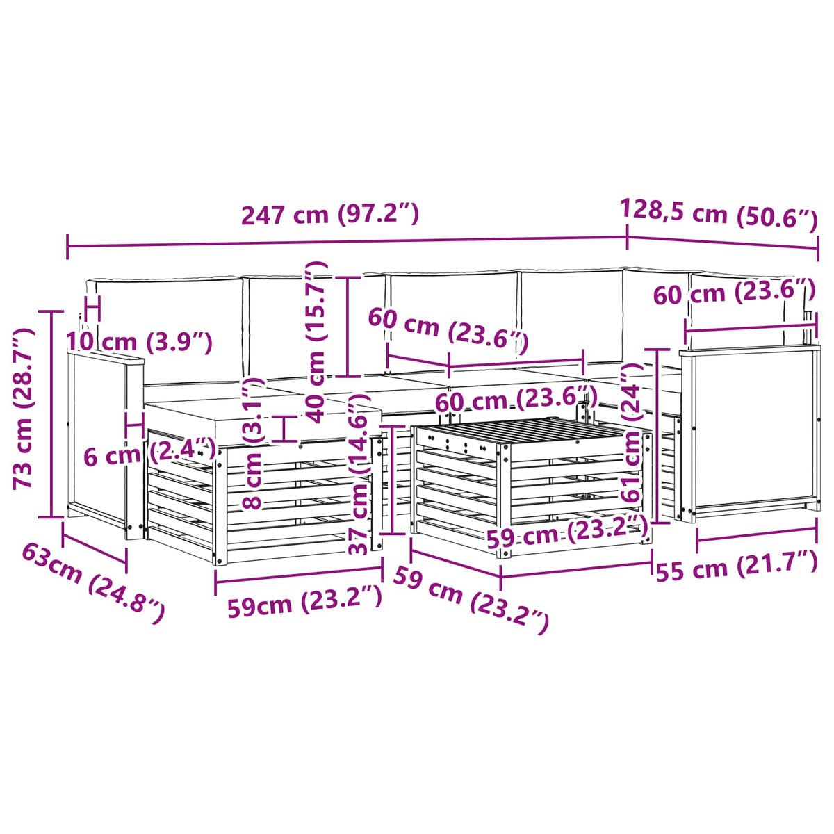 Set vanjskih sofa 6 kom. Prirodna i svjetlosiva