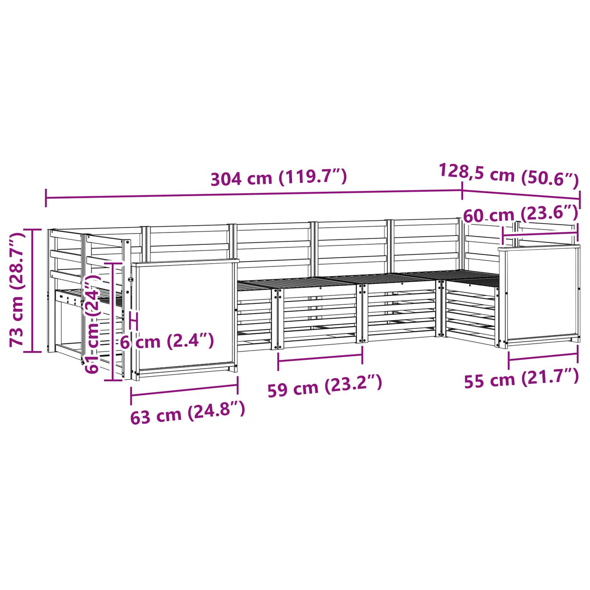Set vanjskih sofa 6 kom. Prirodna Čvrsto drvo akacije Smeđa
