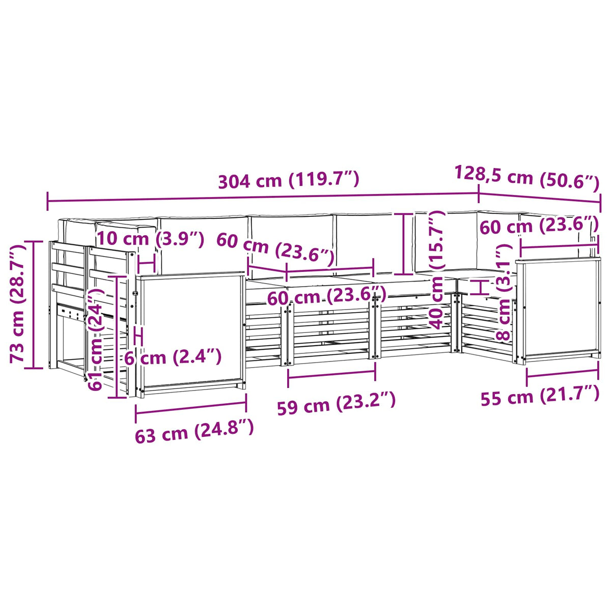Set vanjskih sofa 6 kom. Prirodna i svjetlosiva Smeđa