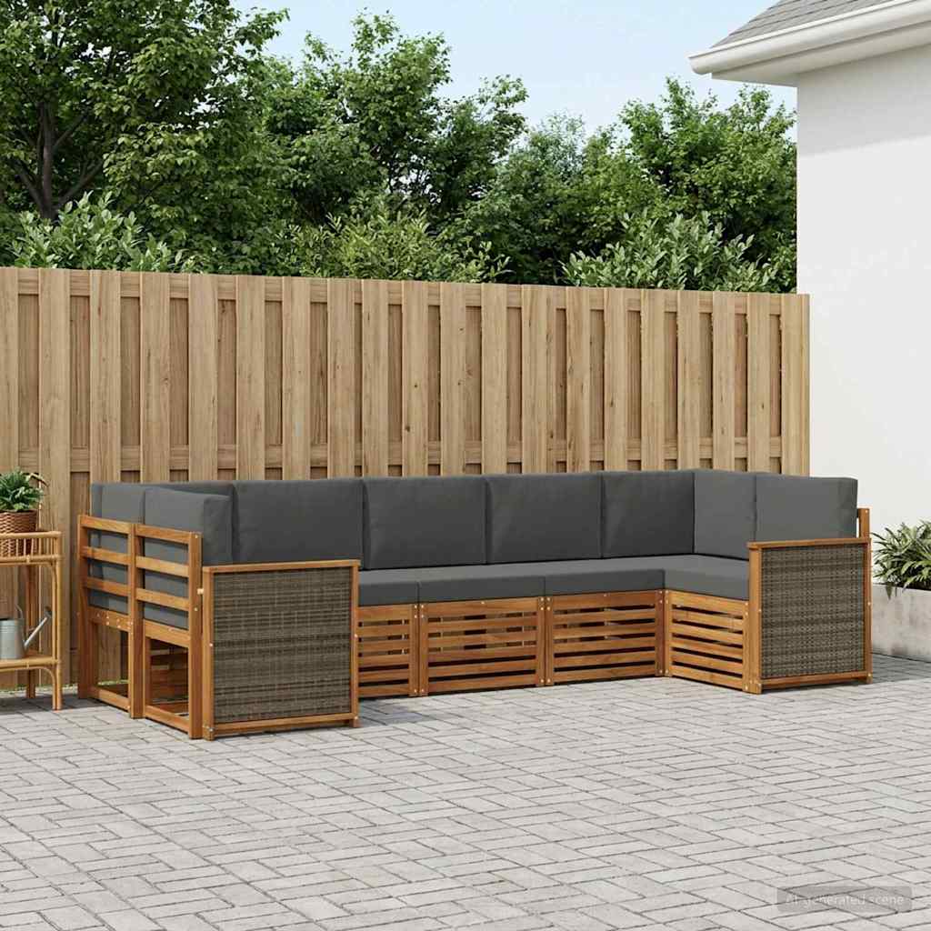 Set vanjskih sofa 6 kom. Prirodna i antracit Smeđa