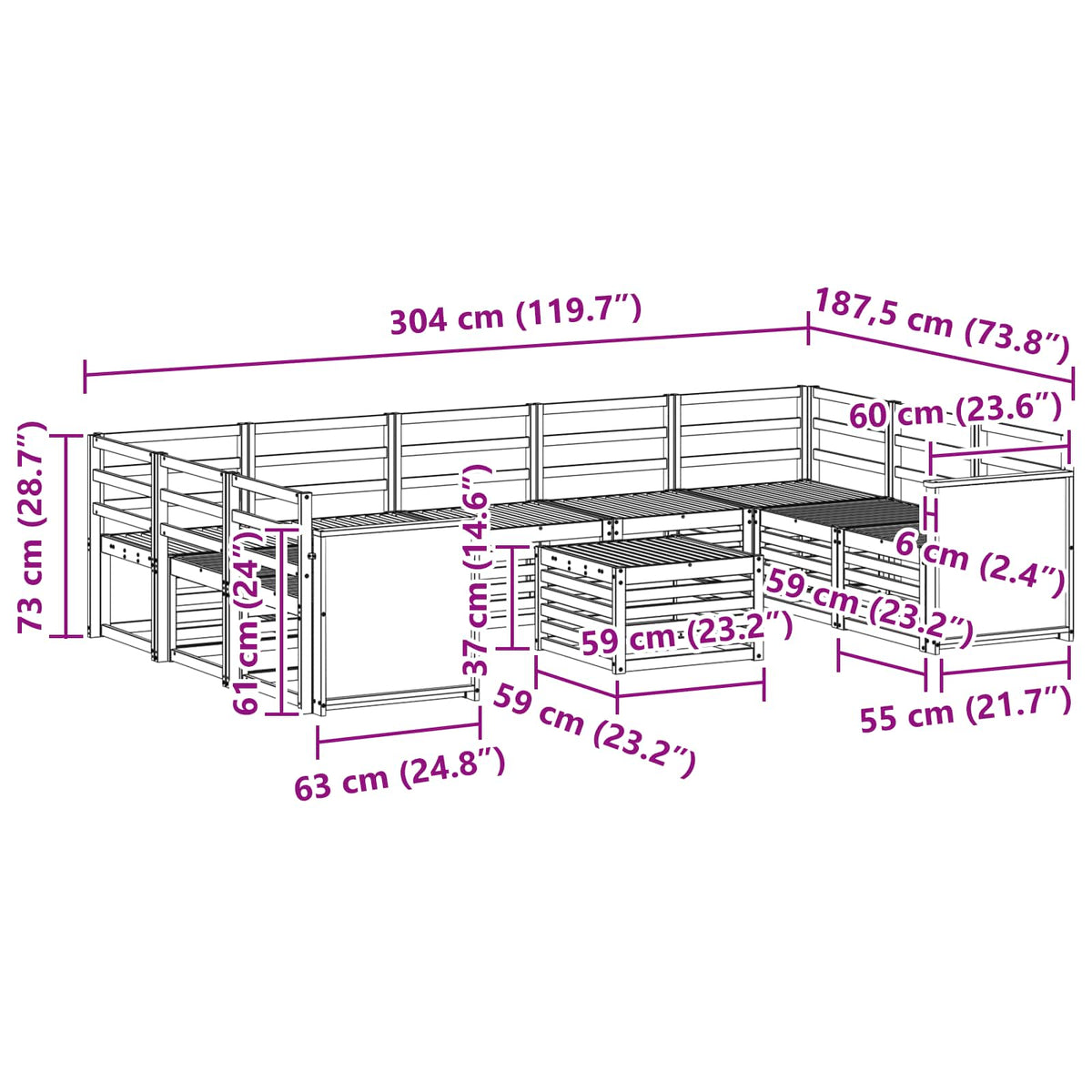 Set vanjskih sofa 10 kom. Prirodna Čvrsto drvo akacije