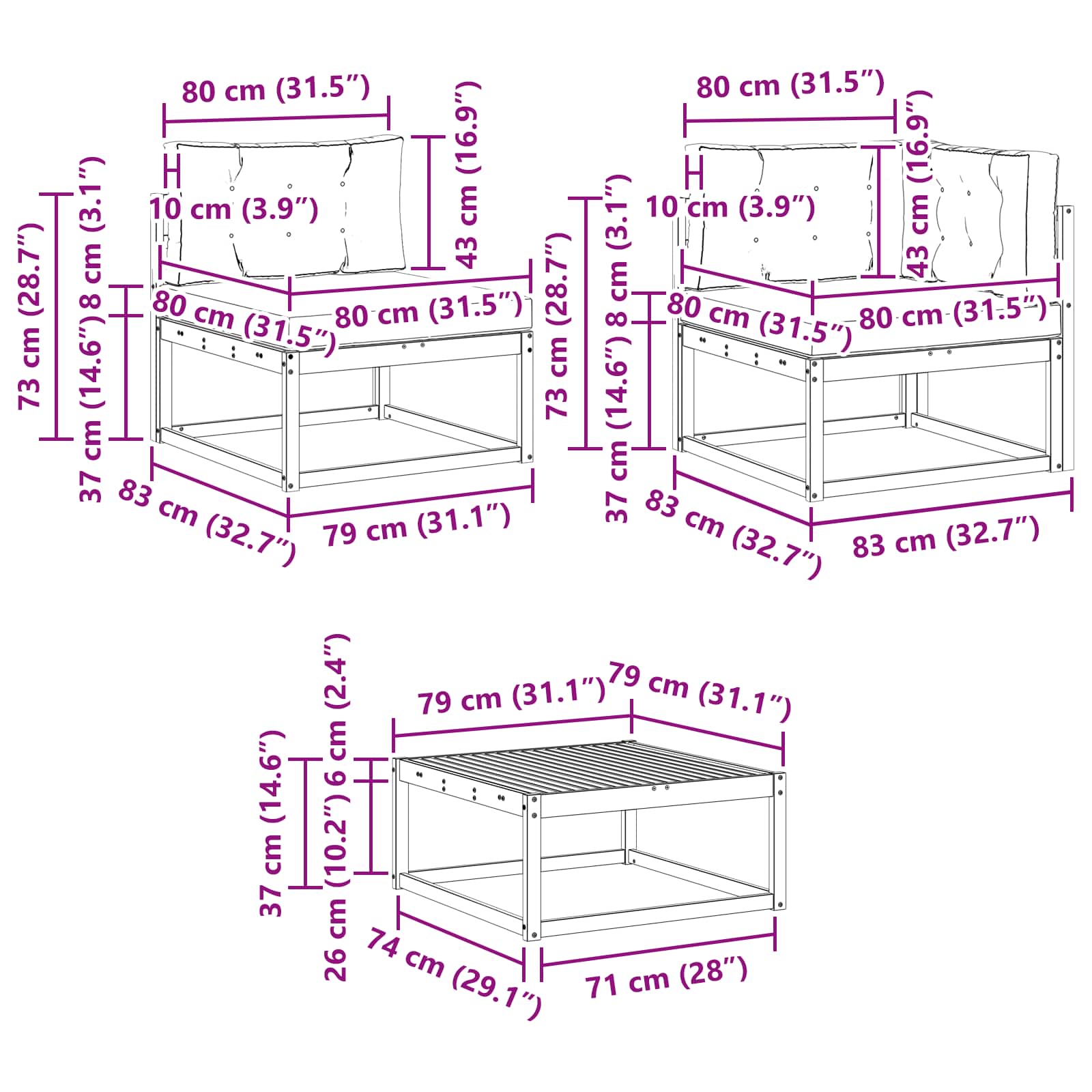 Set vanjskih sofa 8 pcs Prirodna i Svjetlosiva