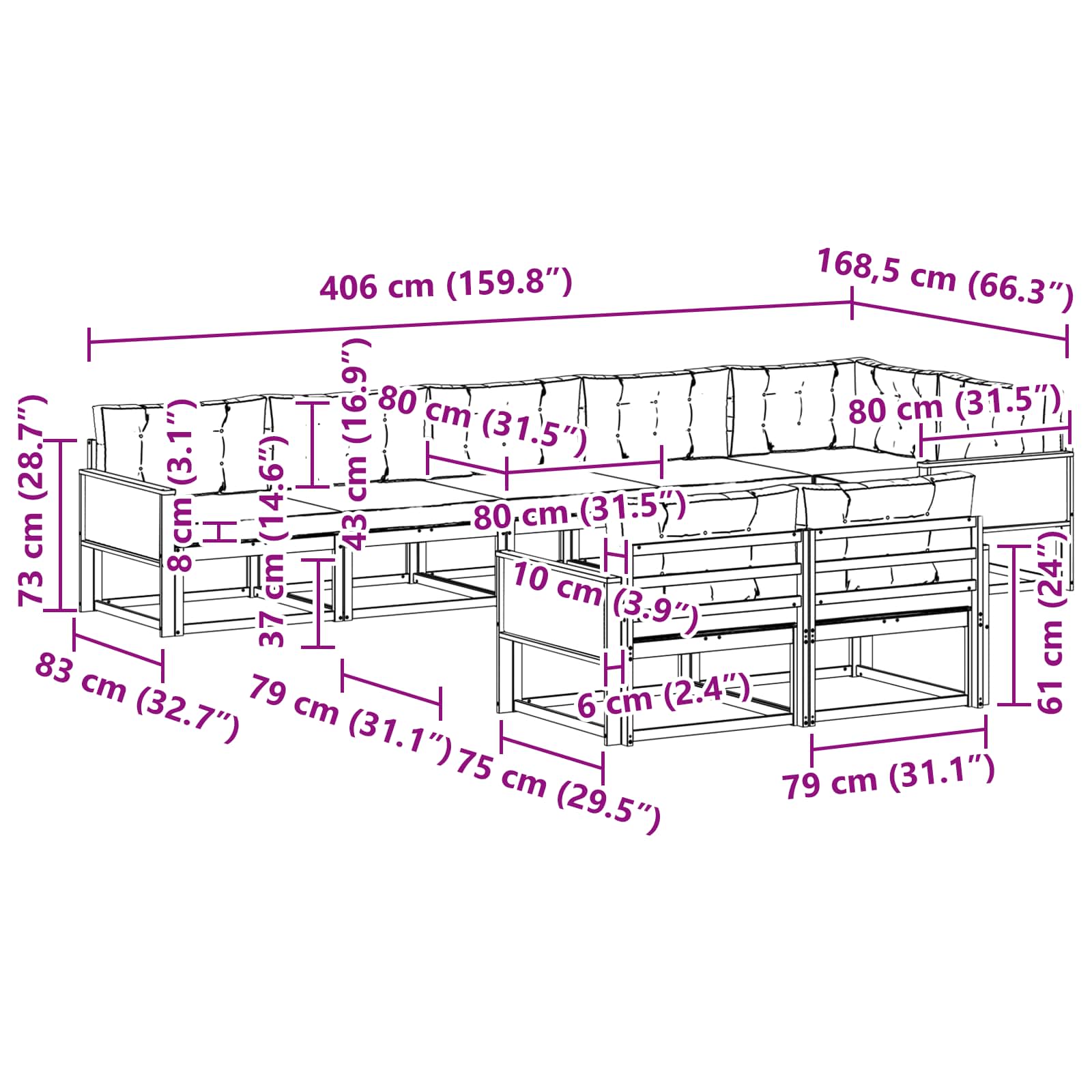 Set vanjskih sofa 8 pcs Prirodna i Svjetlosiva