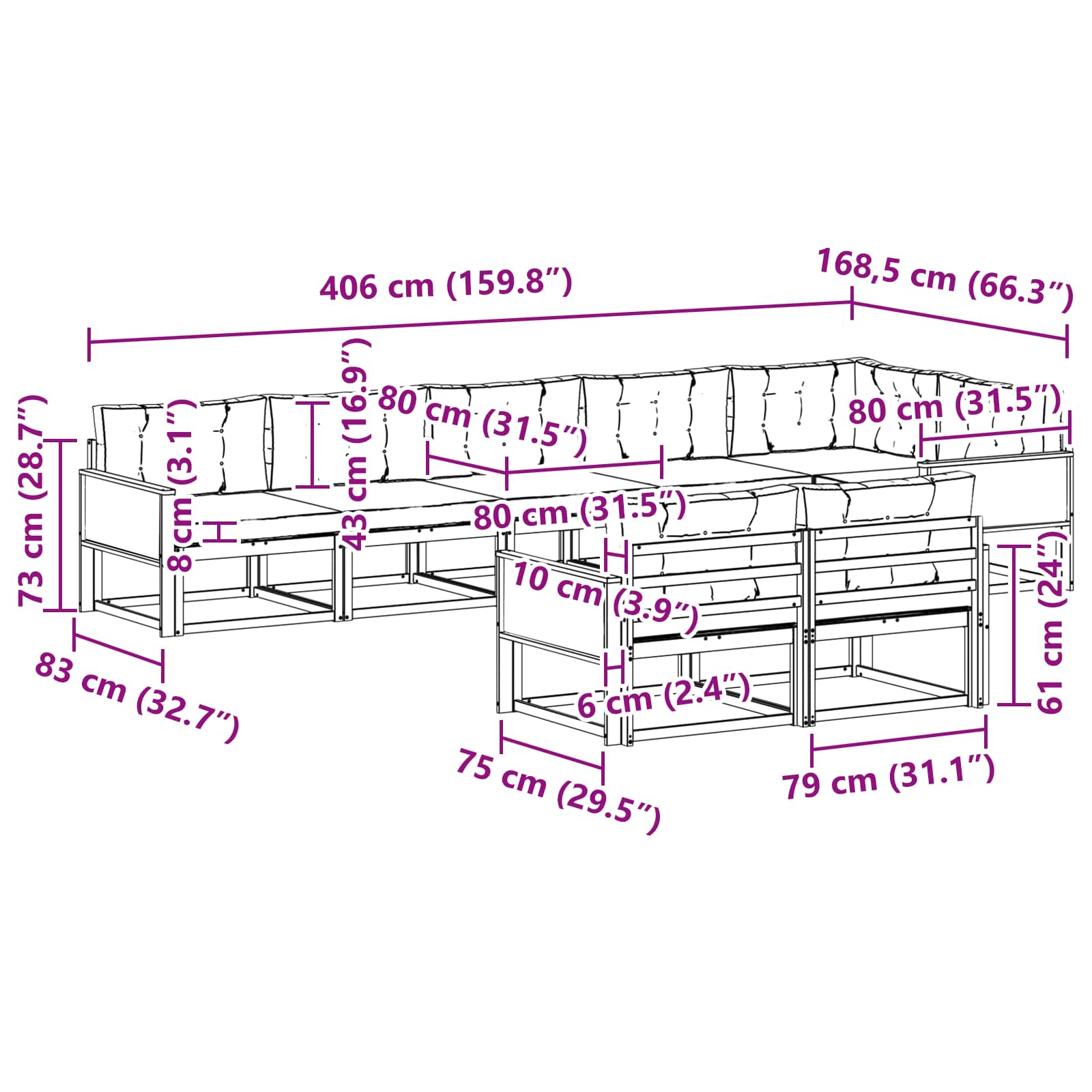 Set vanjskih sofa 8 pcs Prirodna i Svjetlosiva