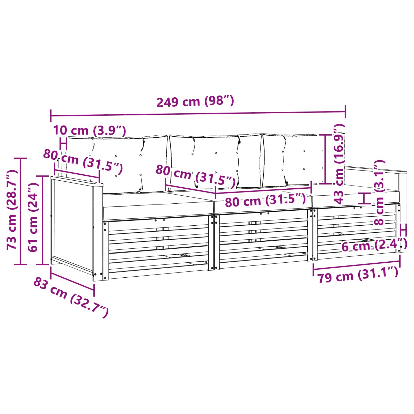 Set vanjskih sofa 3 pcs Prirodna i bež Poliester