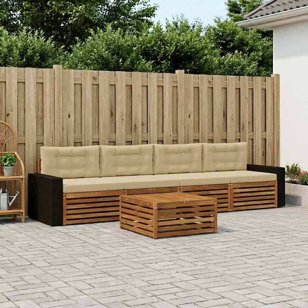 Set vanjskih sofa 5 kom. Prirodna i bež Čvrsto drvo akacije 79 x 79 x 37 cm