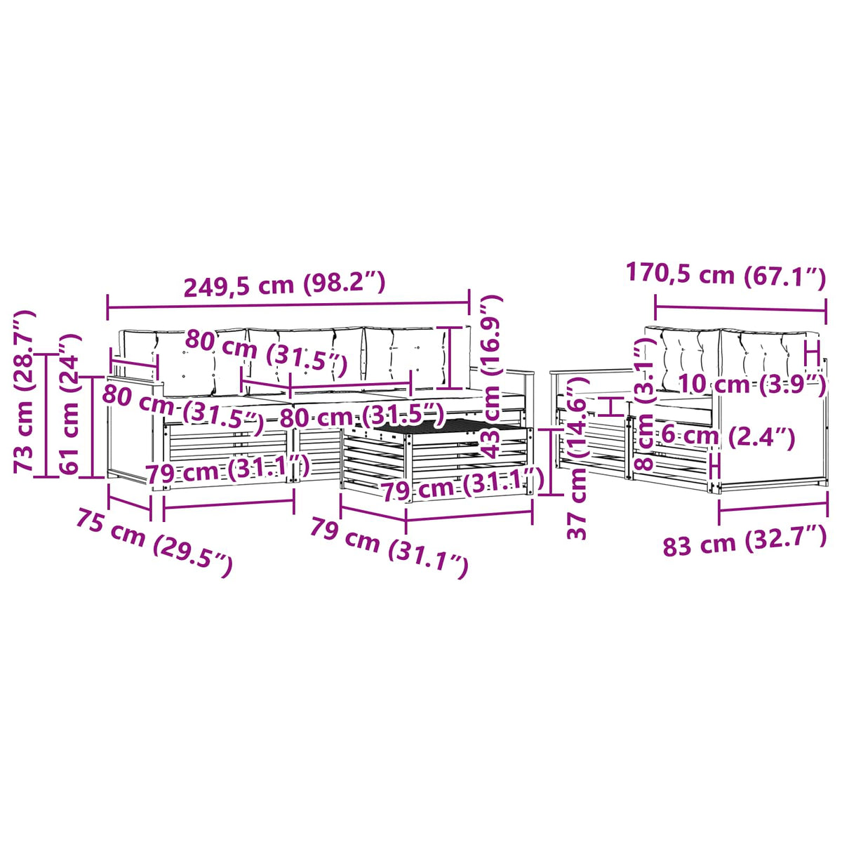 Set vanjskih sofa 6 kom. Prirodna i krem