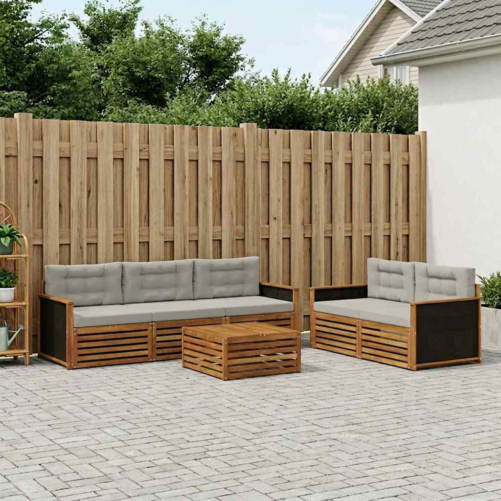 Set vanjskih sofa 6 kom. Prirodna i svjetlosiva Smeđa