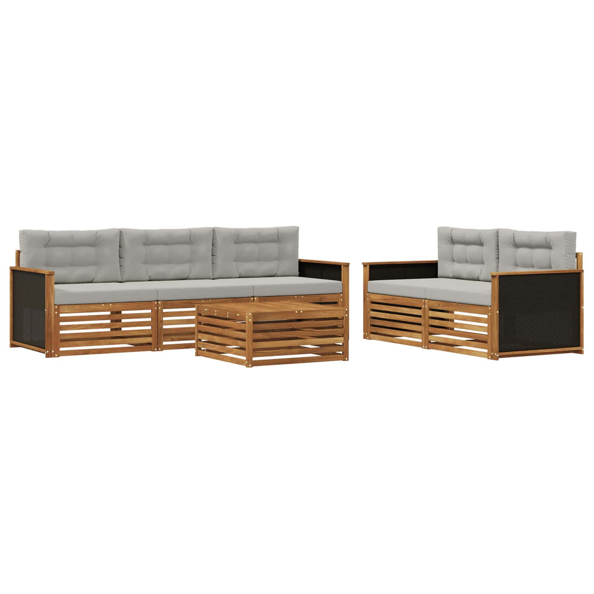 Set vanjskih sofa 6 kom. Prirodna i svjetlosiva Smeđa