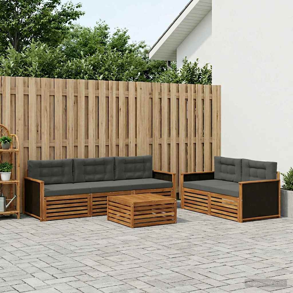 Set vanjskih sofa 6 kom. Prirodna i antracit Smeđa