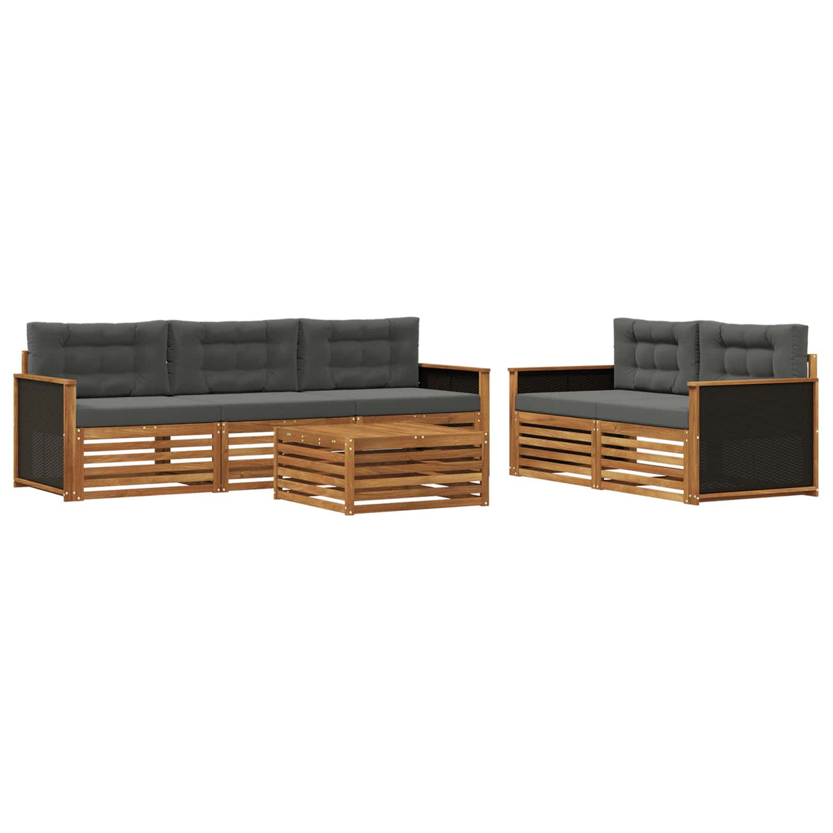Set vanjskih sofa 6 kom. Prirodna i antracit Smeđa