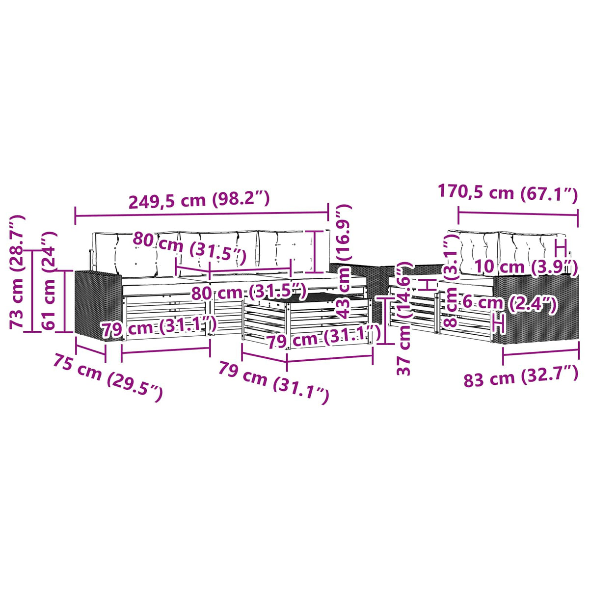 Set vanjskih sofa 6 kom. Prirodna i bež Smeđa