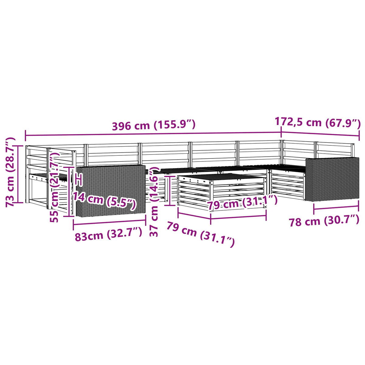 Set vanjskih sofa 8 kom. Prirodna Čvrsto drvo akacije Smeđa