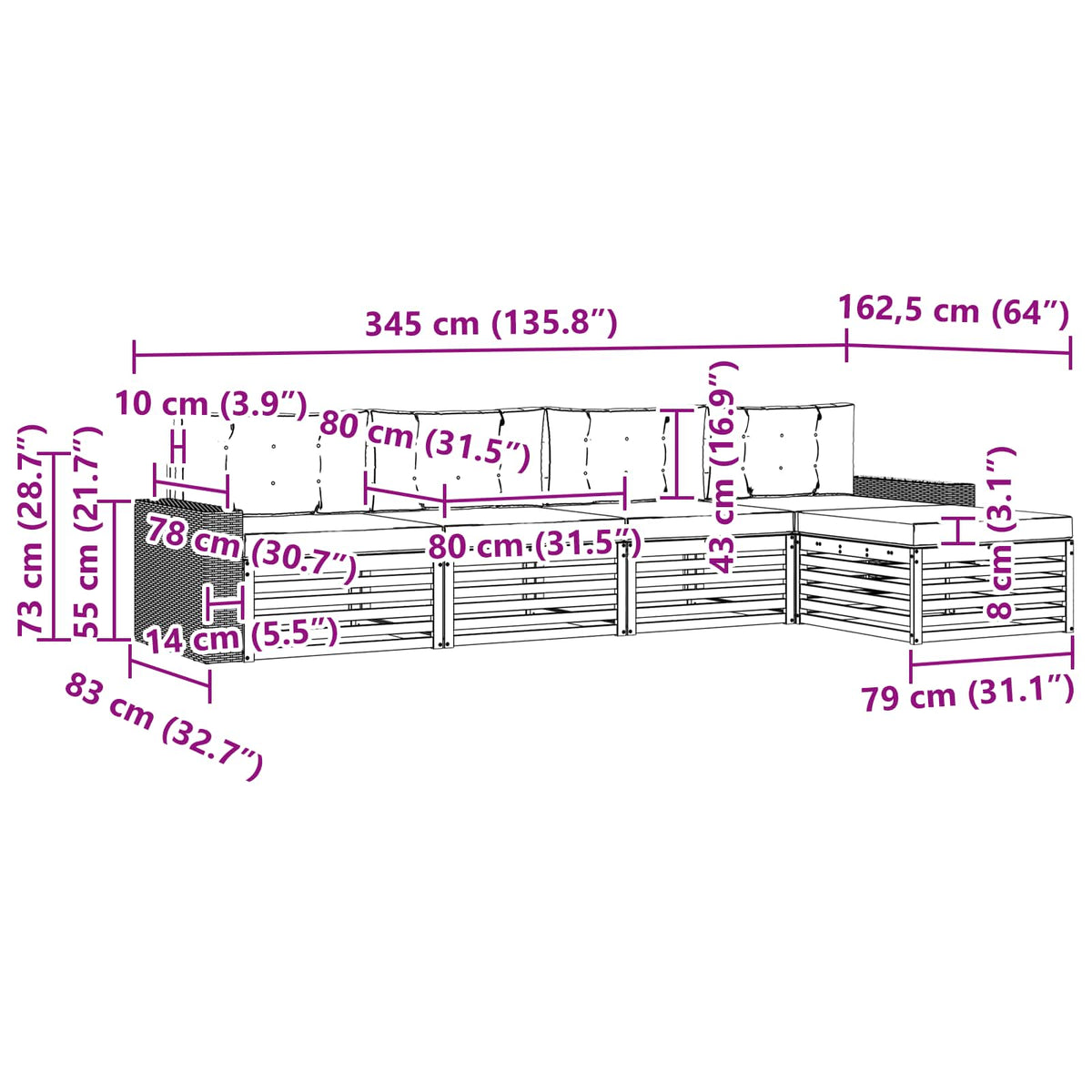 Set vanjskih sofa 5 kom. Prirodna i antracit Poliester 345 x 162,5 x 73 cm