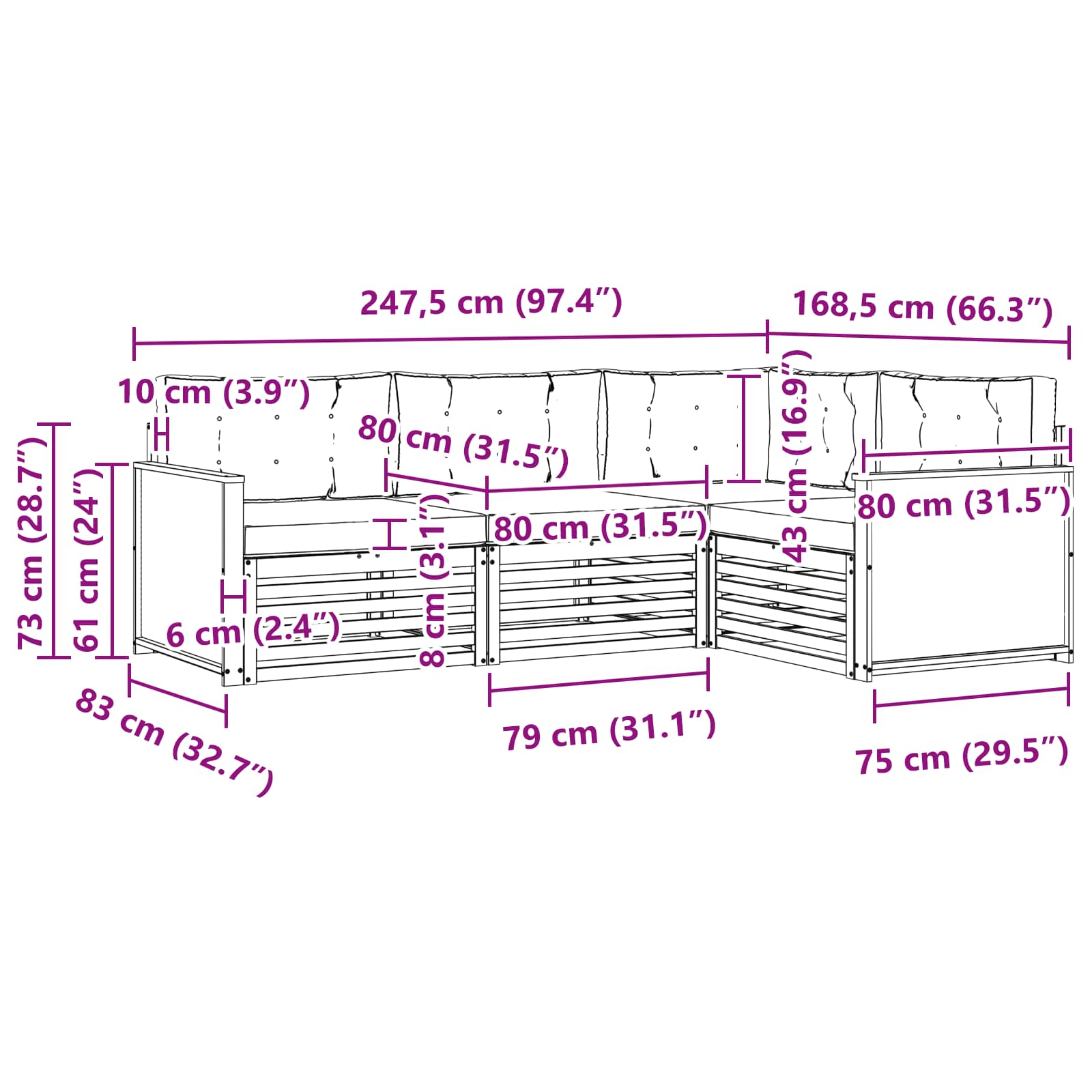 Set vanjskih sofa 4 pcs Prirodna i antracit
