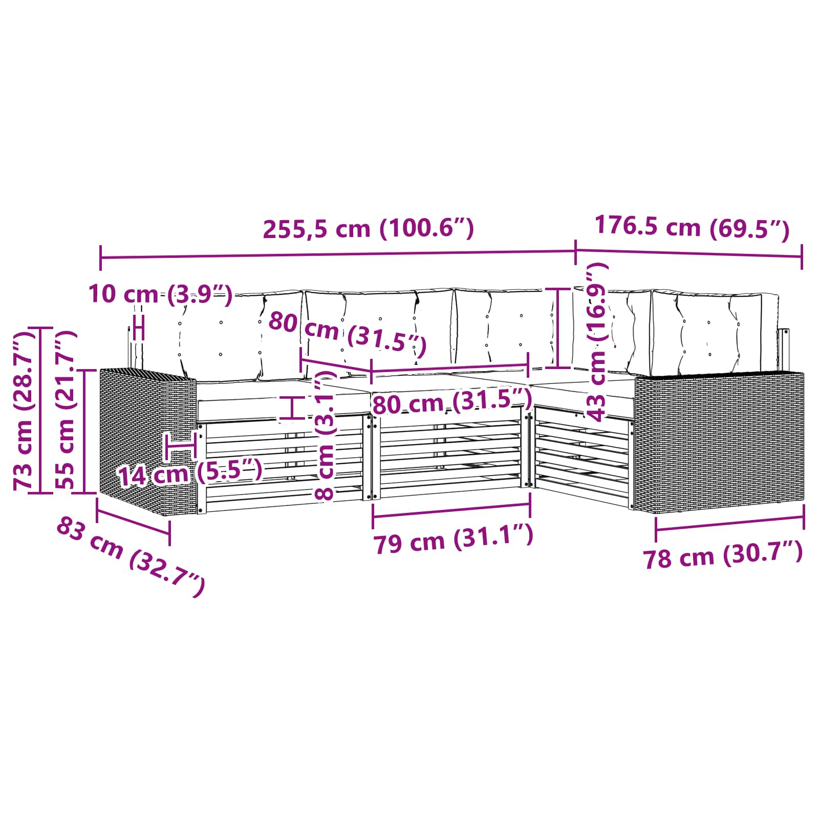 Set vanjskih sofa 4 pcs Prirodna i antracit