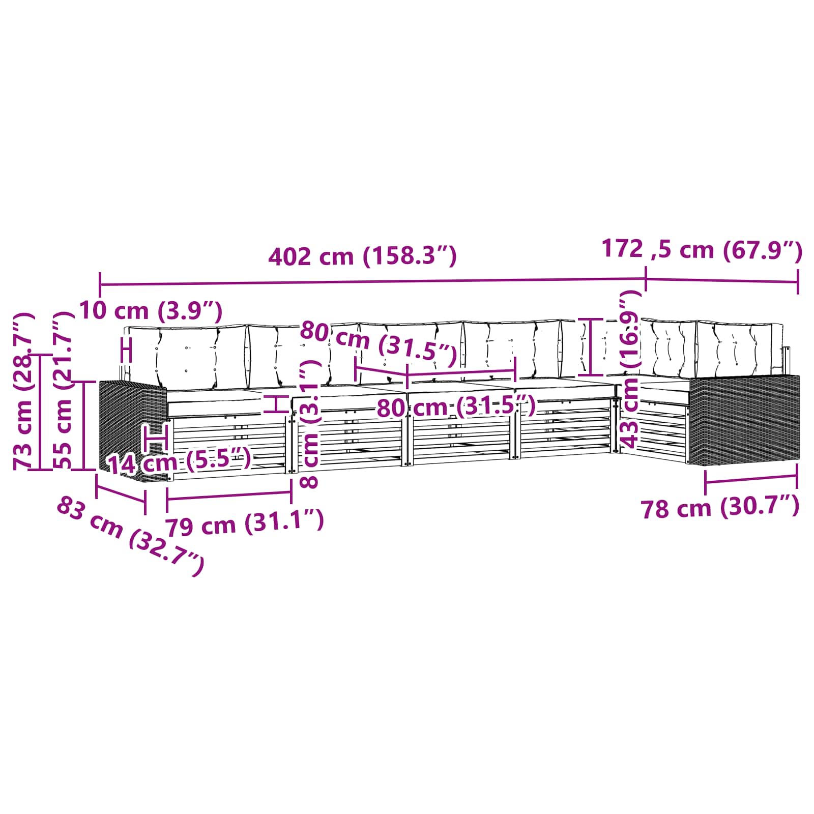 Set vanjskih sofa 6 pcs Prirodna i svjetlosiva