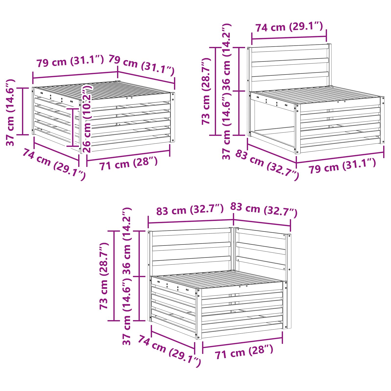 Set vanjskih sofa 7 pcs Prirodna 79 x 79 x 37 cm