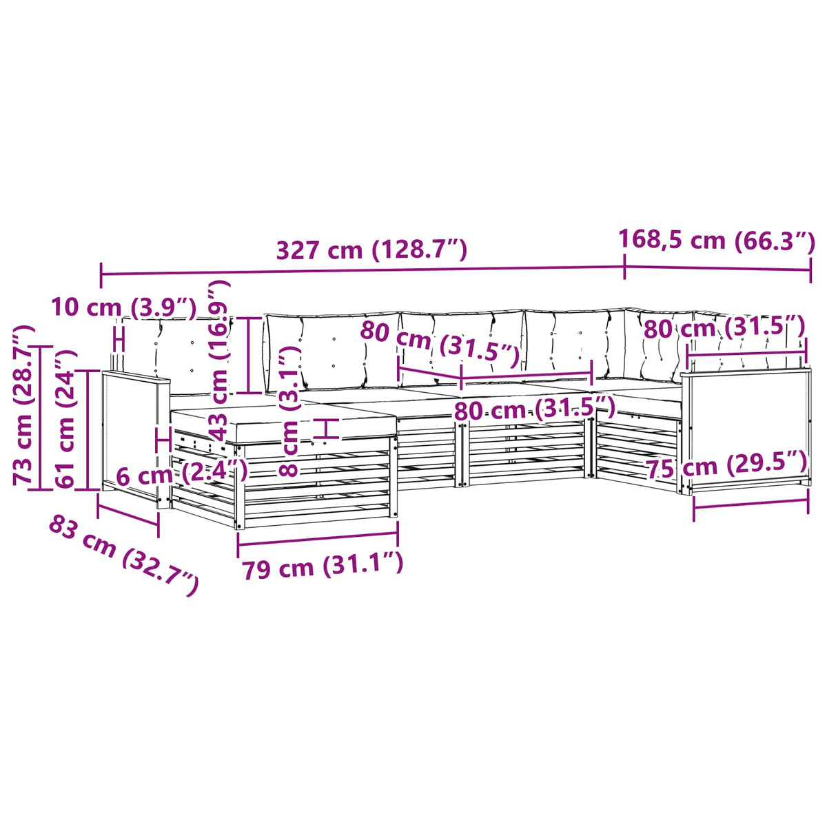 Set vanjskih sofa 6 kom. Prirodna i antracit Smeđa