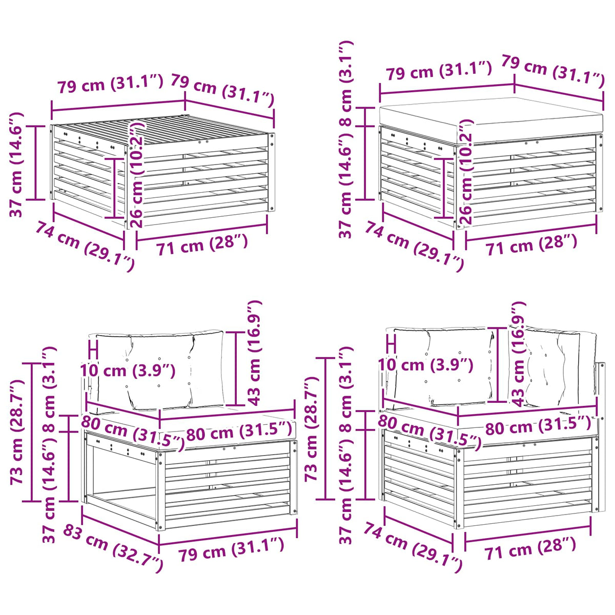 Set vanjskih sofa 9 kom. Prirodna i antracit Smeđa 79 x 79 x 37 cm