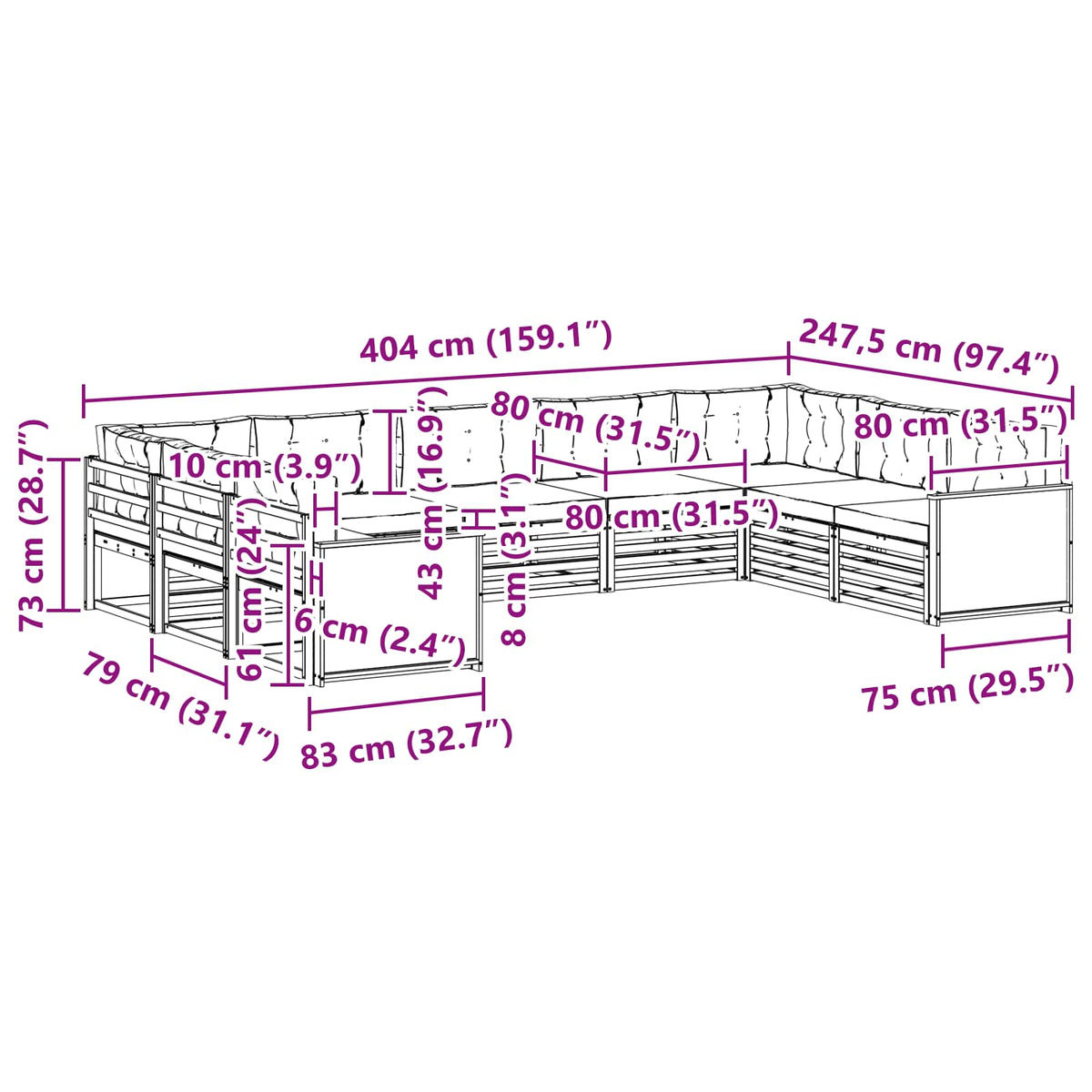 Set vanjskih sofa 9 kom. Prirodna i antracit Smeđa