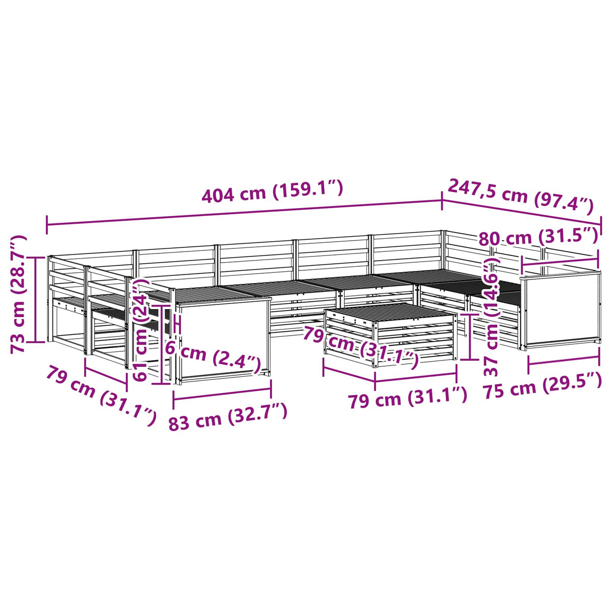 Set vanjskih sofa 10 kom. Prirodna Čvrsto drvo akacije Smeđa