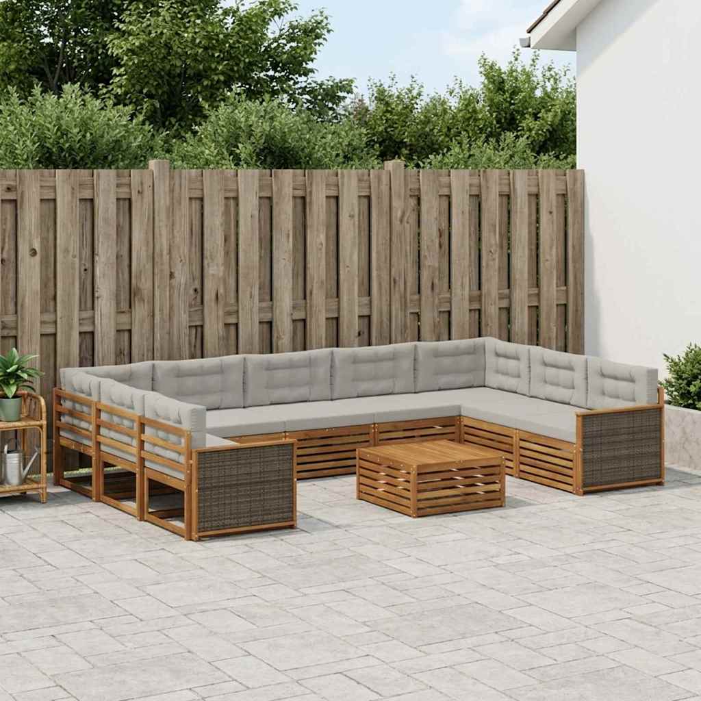 Set vanjskih sofa 10 kom. Prirodna i svjetlosiva Smeđa
