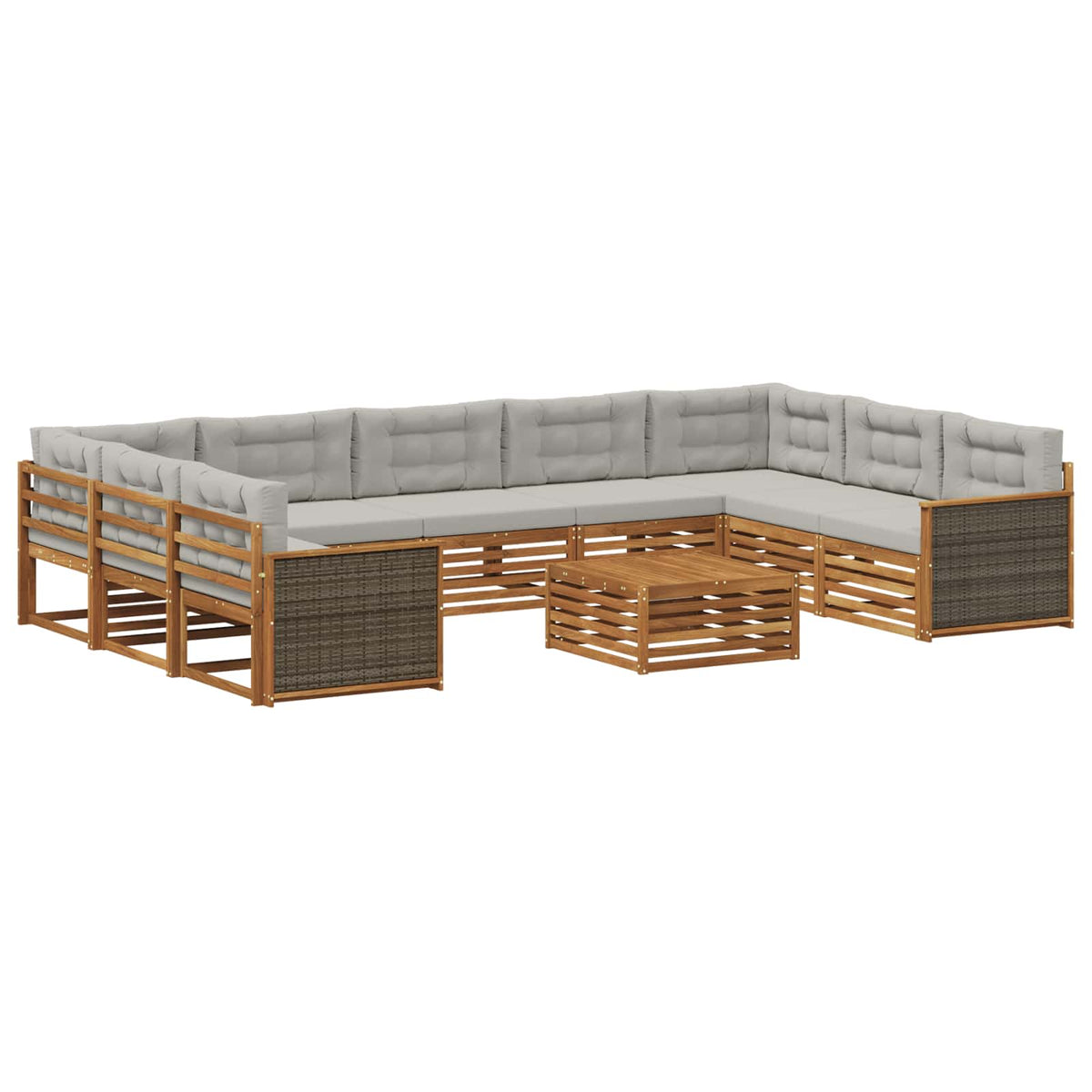 Set vanjskih sofa 10 kom. Prirodna i svjetlosiva Smeđa