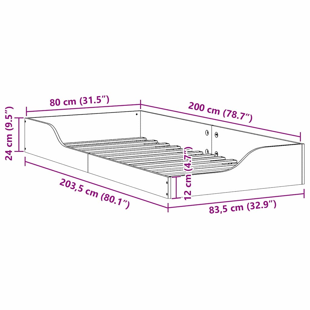 Krevetna konstrukcija Smeđa 80 x 200 cm Čvrsto borovo drvo Bež